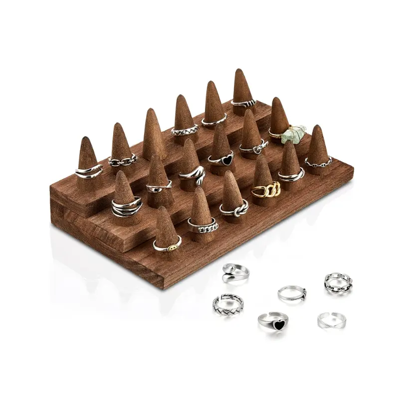 Wooden Ring Stand Jewelry Counter Showcase 3 Step Ring Organizer for 18 Rings Storage Selling