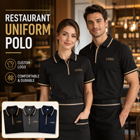 Polo de travail pour restaurant, 100% coton, logo personnalisé, noir et or, manches courtes, unisexe, pour serveurs et serveuses, personnel de restauration