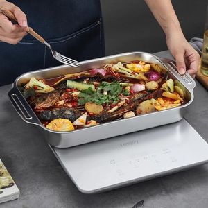 Plat à four rectangulaire en acier inoxydable avec couvercle, grande taille, résistant au four, pour cuisiner et servir - Product Image 4