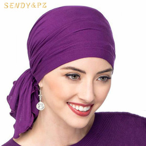 Turbans élastiques en coton modal de couleur unie pour femmes Foulard Casquette Bandeau Pirate <span class=keywords><strong>Chimiothérapie</strong></span> Chapeau Bandanas - Product Image 1