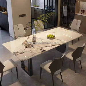 Mesa de Comedor de Mármol de Lujo Ligero, Moderna y Sencilla, Rectangular, de Acero Inoxidable, para Apartamentos Pequeños, Incluye - Product Image 1