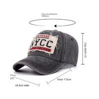 Fabricante de Gorras Personalizadas, Nueva Gorra de Béisbol de 6 Paneles con Bordado NYCC en PVC, Estilo Vintage Lavado, para Deportes al Aire Libre y Protección Solar