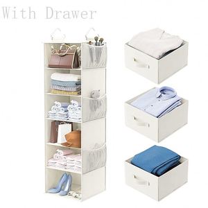 Best Selling Collapsible Hanging Closet Organizer 3 Drawers Side <b>Pocket</b> Storage Shelf Wardrobe Storage Clothes Bags Made <b>Plastic</b> - Product Image 1