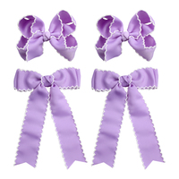 Lot de 4 pinces à cheveux personnalisables pour filles, couleur unie, avec monogramme et long ruban, style européen-américain pour enfants