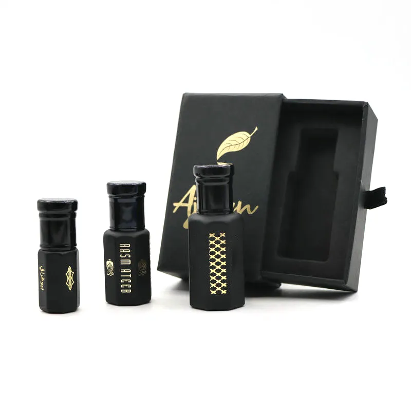 Custom Luxury Black Attar Bottle 3ml 6ml 12ml with Paper Arabic Perfume Packaging Perfume Gift Boxes