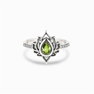 Q257 <b>Lotus</b> Flower Ring Women's Topaz Gemstone Pear Cut Bezel Setting Engagement Fine <b>Jewelry</b> Buddhism Inspired - Product Image 2