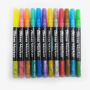 Canetas marcadoras metálicas premium ponta fina, conjunto de 12 canetas de tinta glitter marcador de janela para fazer cartões DIY