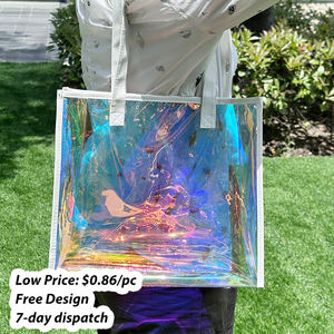 Bolso holográfico de PVC de tamaño L personalizado con logotipo impreso Bolso de señora y bolso de mano para bodas y regalos - Product Image 2