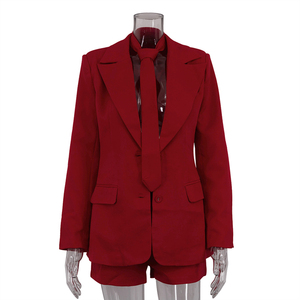 Señoras rojo Tie Blazer y Shorts Co Ord Set 3 piezas <span class=keywords><strong>de</strong></span> ropa las mujeres <span class=keywords><strong>traje</strong></span> conjuntos - Product Image 4