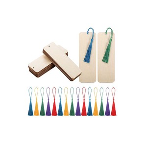 ป้ายแขวนทำจากไม้สำหรับตกแต่งที่คั่นหนังสือรูปทรงสี่เหลี่ยมผืนผ้าว่างเปล่ามีรูและพู่สำหรับตกแต่งงานเลี้ยงวันเกิดงานแต่งงาน - Product Image 2