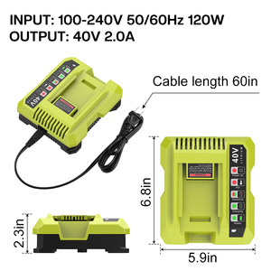 Chargeur de batterie au lithium <span class=keywords><strong>Ryobi</strong></span> PO401, sortie 2A avec éclairage LED pour outils et tondeuses à gazon 36-<span class=keywords><strong>40V</strong></span> - Product Image 3