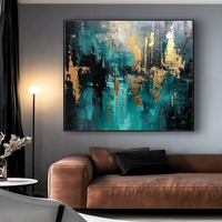 Peinture abstraite sur toile avec feuille d'or turquoise, art mural texturé, art moderne de luxe, peint à la main, décoration murale pour salon