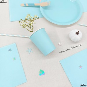 Juego de Vajilla Desechable DAMAI, Platos, Vasos, Servilletas y Pajitas de Papel Azul Claro con Diseño Sólido, Forma Redonda, Ecológicos para Fiestas - Product Image 4