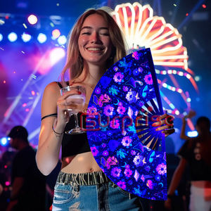 新作到着カスタムプロモーションUV折りたたみハンドファンラウドラインダンスファンDJファンナイトクラブパーティー竹工芸品 - Product Image 1