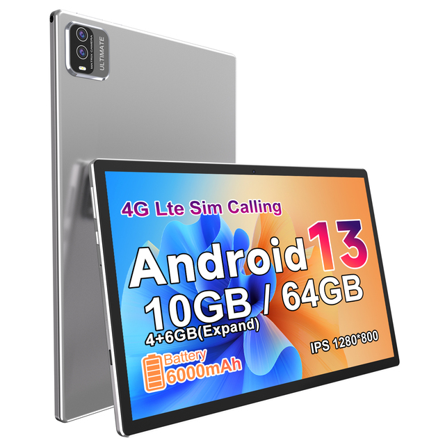 10.1 Inch 4G LTE Tablet Android 13 Octa-Core 4GB+6GB RAM 64GB ROM 6000mAh Dual Wi-Fi Calling Android Tablet Pc