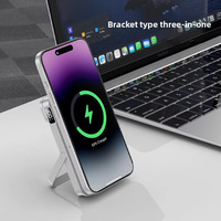 Power Bank Magnetik Nirkabel 3-in-1 Baru, Pengisian Cepat Kapasitas Tinggi 10000mAh, Layar LED, Penyangga untuk Jam Tangan dan Earphone Terintegrasi
