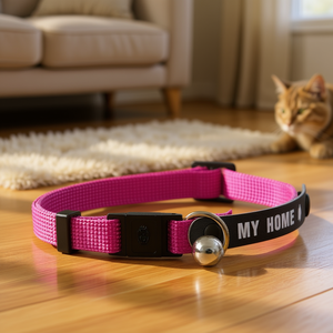 Collar para Gato de Nailon Rosa con Campana y Etiqueta My Home, Accesorio para Mascotas - Product Image 3
