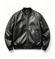 Blouson Bomber en Cuir Véritable pour Homme, Col Côtelé, Fermeture Éclair, Manches Raglan, Manteau Décontracté, Vêtement d'Extérieur Coupe-Vent, Logo Personnalisé