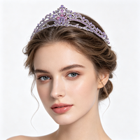 Diadème Couronne Princesse Lavande Violette en Strass Argenté pour Filles et Femmes – Idéal Mariage, Bal de Promo, Première Communion, Concours de Beauté, Bandeau