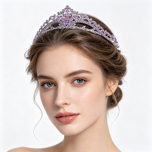 Diadème Couronne Princesse Lavande Violette en Strass Argenté pour Filles et Femmes – Idéal Mariage, Bal de Promo, Première <span class=keywords><strong>Communion</strong></span>, Concours de Beauté, Bandeau - Product Image 1
