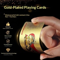 Cartes de poker en feuille d'or en gros, grande quantité, en PVC plastique, imperméables, résistantes à la pliage, épaissies, emballage rectangulaire en carton, de qualité supérieure