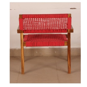 Handcrafted Woven Rope Chair with Solid Wood Frame Modern Indoor Outdoor <b>Seating</b> Furniture for Dining Room Living Room Patio - Product Image 1
