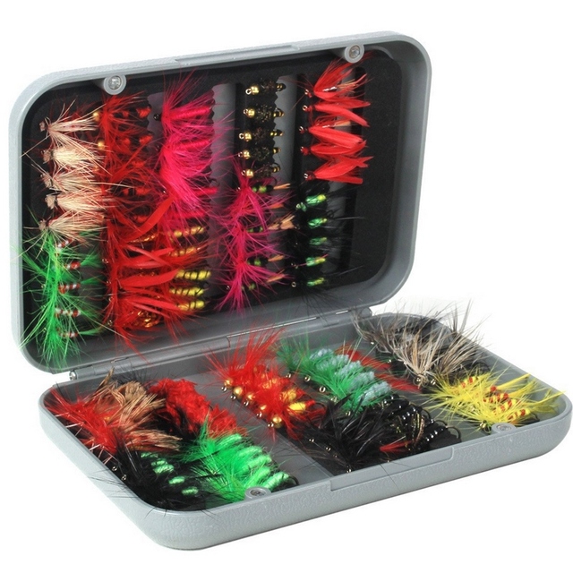 100pcs Fly Fishing Flies Kit with Fly Box Trout Bass
