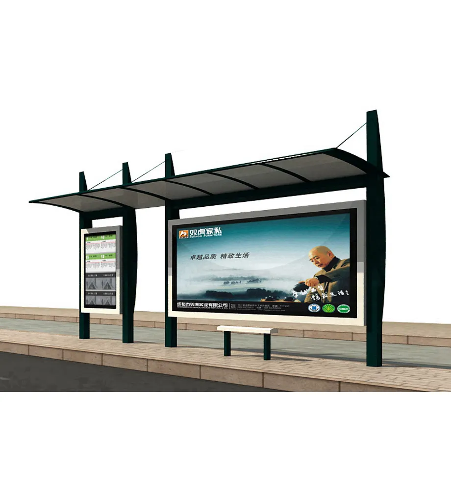 Moderno galvanizado aço Solar Powered Bus Stop Shelter com publicidade Bench