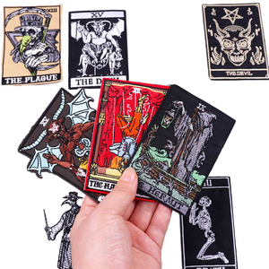 펑크 스켈레톤 타로 카드 자수 패치 트윌 원단 다리미 부착 스타일 의류 모자 DIY 장식용 직사각형/원형/삼각형 - Product Image 1