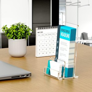 L hình dạng máy tính để bàn 2 không gian văn phòng kinh doanh thẻ hiển thị 4mm trong suốt Acrylic <span class=keywords><strong>Brochure</strong></span> chủ - Product Image 3