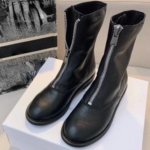 Cremallera frontal moda británica primavera Damen <span class=keywords><strong>Stiefel</strong></span> suela gruesa zapatos de seguridad motocicleta caballo mujeres botas occidentales - Product Image 3