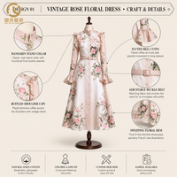 Fabricant de vêtements en gros, robes décontractées pour femmes, sur mesure, été, faible MOQ, en lin/coton tissé, motif floral, coupe trapèze, longues, OEM ODM