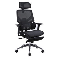 Chaise ergonomique avec appui-tête rotatif, inclinable à 140 degrés, en mesh, avec repose-pieds