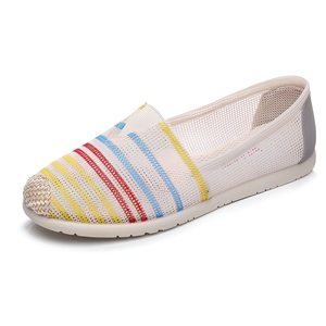 Zapatos de tela estilo Pekín con puntera de malla transpirable y rayas, suela suave antideslizante, versátiles, cómodos, casuales, de tacón plano para mujer 2026 - Product Image 5