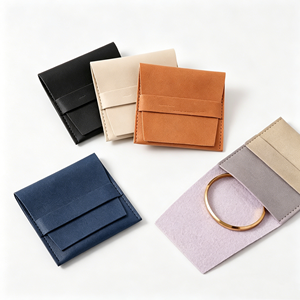 Modern Rectangular <b>Jewelry</b> Pouches With Magnetic Snap Closure Lined Interior For Storage And Gift Use In Navy Blue - Product Image 3