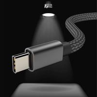 Cables de datos de carga rápida tipo C con trenzado de nailon MS 3A 2.4A, carcasa de aluminio, cable de cobre puro, cables USB negros para teléfono