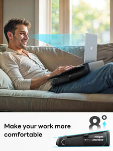 Breathable Soft Fabric <strong>Cushioned</strong> Lap <strong>Tray</strong> 15.6inch Pu Leather Laptop Bag with Retractable Mouse Pad Two Side Storage Pocket - Product Image 4