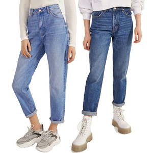Mode confortable femmes Denim pantalon bleu <span class=keywords><strong>taille</strong></span> <span class=keywords><strong>haute</strong></span> 5 poches fermeture éclair mouche coton conique maman <span class=keywords><strong>jean</strong></span> pour dame - Product Image 1