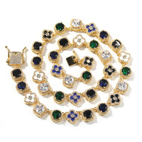 Collier Hip Hop en laiton plaqué or pour hommes et femmes, zircon cubique glacé, trèfle à quatre feuilles, diamant, fleur, chaîne à la mode