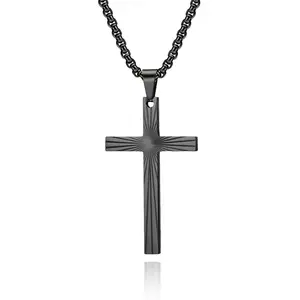 High Quality Stainless Steel Ray of Light Cross Necklace Pendant Ankh Sunshine Cross Pendant Necklaces for Men and Women