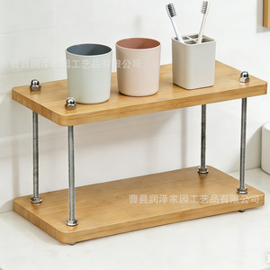 Étagère de rangement de bureau à double niveau en bois de bambou, réglable en hauteur, organisateur de bureau, porte-gobelets à café pour la cuisine - Product Image 1