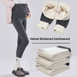 Leggings de grossesse tendance, coupe slim, chauds pour l'hiver, doublés polaire, taille haute, avec cordon de serrage, côtelés, soutien abdominal, épaissis - Product Image 2