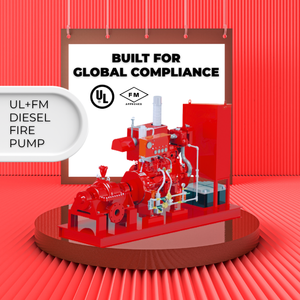 ชุดปั๊มดับเพลิงที่ได้รับการรับรองมาตรฐาน UL/FM ตามมาตรฐาน NFPA 20 แบบติดตั้งบนแท่นพร้อมตัวควบคุม แบบดูดปลาย/แยกส่วนสำหรับตู้ควบคุม - Product Image 1
