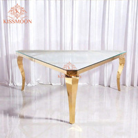 Table de mariage en verre trempé, table de banquet moderne de luxe en métal doré triangulaire pour événements