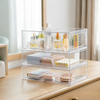 Lot de 4 tiroirs de rangement empilables en acrylique transparent, organisateur de salle de bain, organisateur de maquillage et rangement pour les articles de beauté