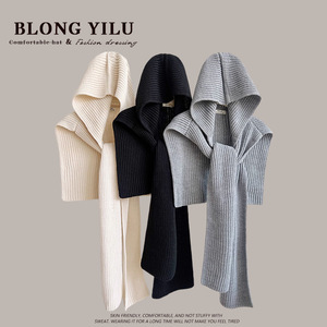Howhot Design Sense Striped Knitted Hooded <strong>Shawl</strong> Women's Autumn Winter Warm Scarf Hat One-piece Outer Neck Protection 100% - Product Image 1