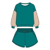 Ensemble personnalisé pour bébé fille : sweat-shirt à manches longues en polyester peigné à carreaux et short à taille élastique