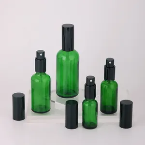Green Glass Bottle With Black Sprayer Cosmetic Spray Bottle 10ml 20ml 30ml 50ml 100ml Spray And Pump Glass Bottle For Cosmetic