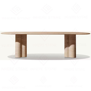 <span class=keywords><strong>Tavolo</strong></span> da Pranzo di Lusso <span class=keywords><strong>Design</strong></span> Italiano, <span class=keywords><strong>Grande</strong></span> Piano in Pietra Rettangolare, <span class=keywords><strong>Tavolo</strong></span> da Pranzo in Travertino Beige con Gambe Solide - Product Image 2