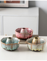 Ensemble de 2 pièces en céramique de porcelaine, style rétro transformé au four, en forme de fleur, pour matcha, comprenant un bol à matcha avec bec verseur et un support pour chasen